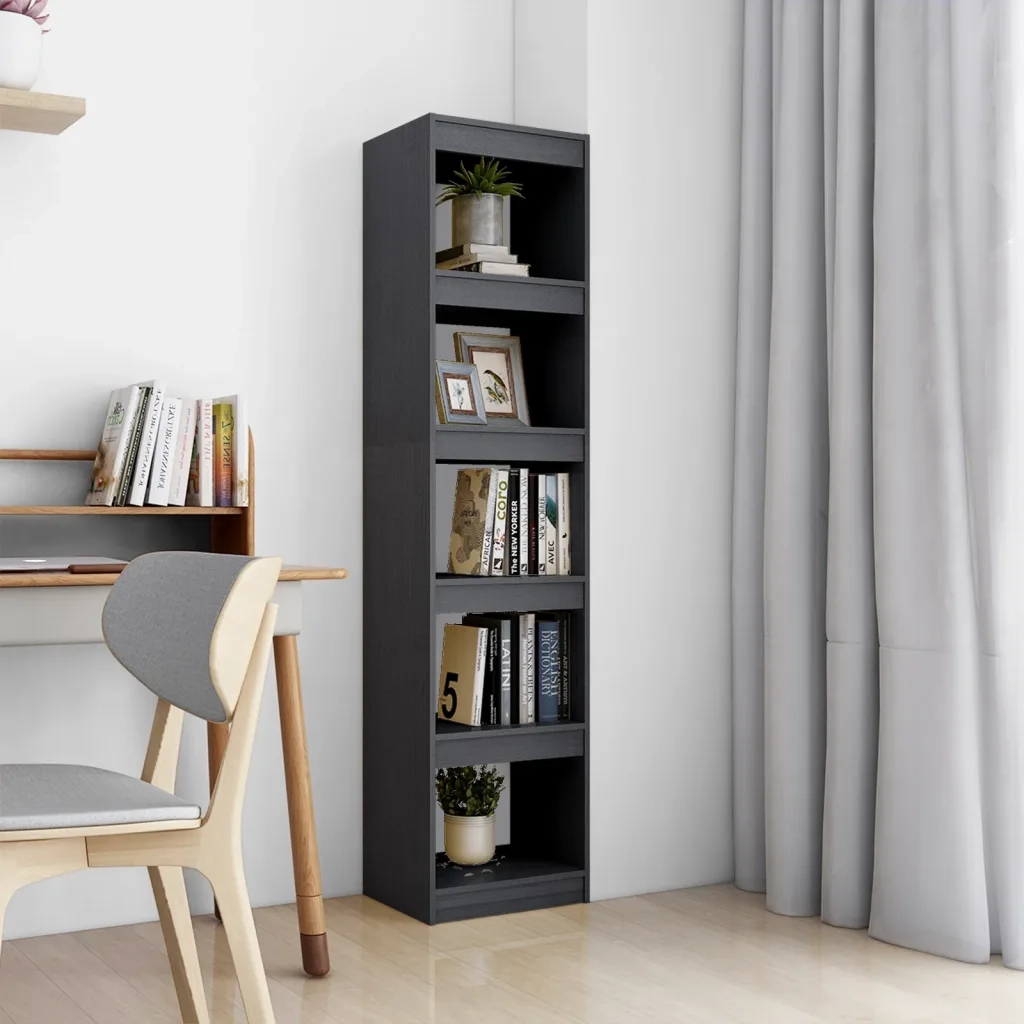 Libreria Divisorio-Scaffale per Libri-Mobile di Stoccaggio Grigio 40x30x167,5 cm in Massello di Pino
