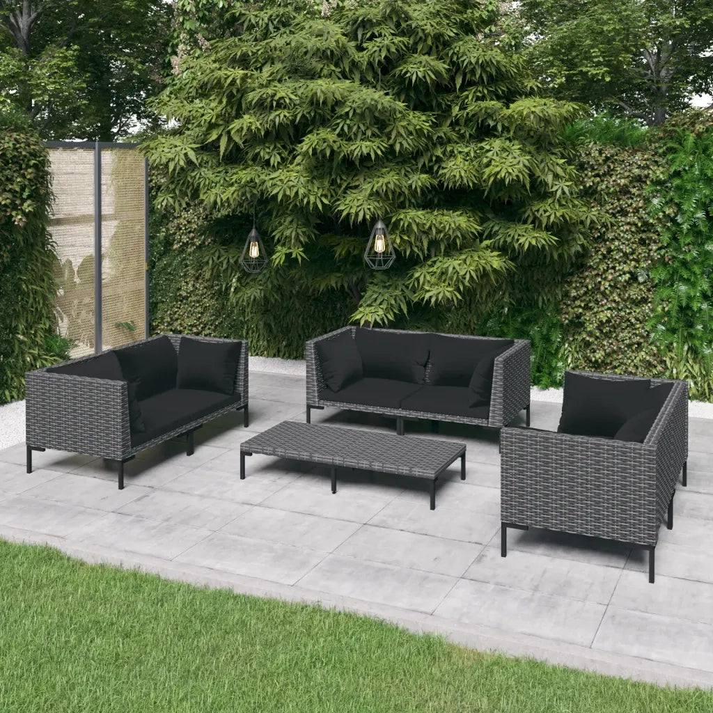 Set Divani da Giardino 7 pz con Cuscini Polyrattan Grigio Scuro 3099831