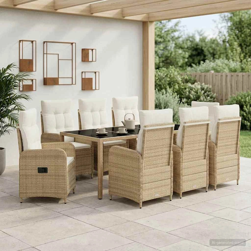 Set da pranzo per esterni 9 pz Beige e Bianco Crema polyrattan 3422345