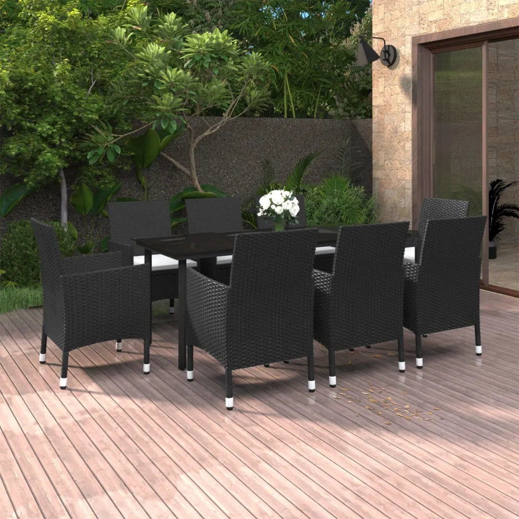 Set da Pranzo per Giardino 9 pz con Cuscini Polyrattan e Vetro cod mxl 41935