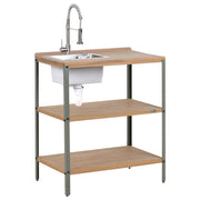 Isola da esterno marrone con lavello in legno d'acacia 2 ripiani con top 50 x 80 x 92 cm Cucina da giardino