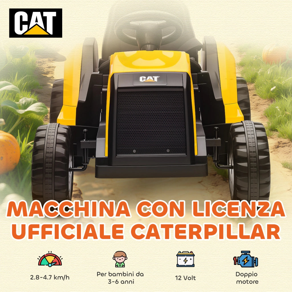 Macchina Elettrica per Bambini 3-6 Anni Marchio Ufficiale CAT 12V. Guida Manuale e con Telecomando. Giallo