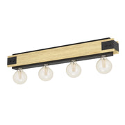 Plafoniera Vintage Layham Legno Marrone 4 Luci E27