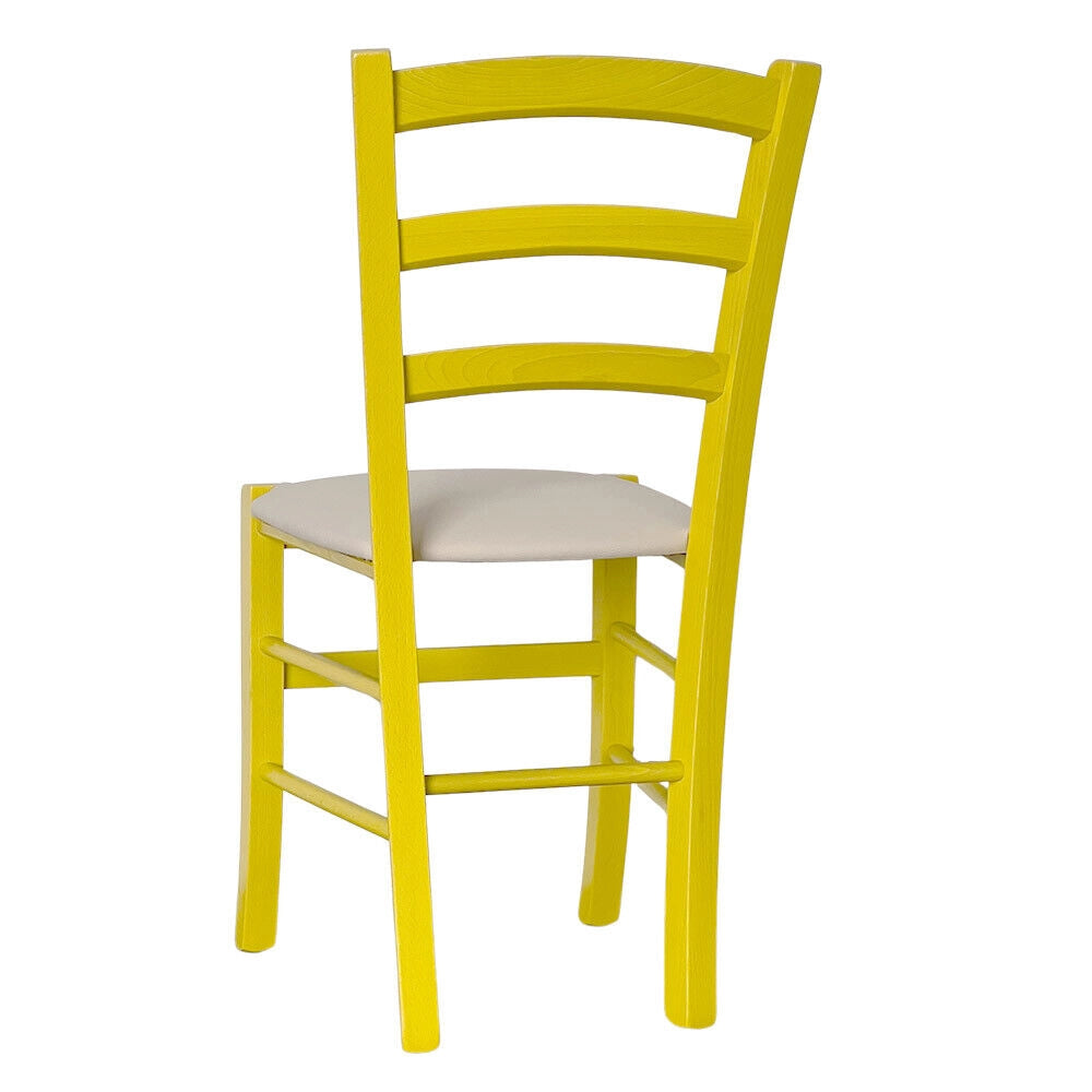 Sedie sala da pranzo Venezia legno gialle con seduta in similpelle beige
