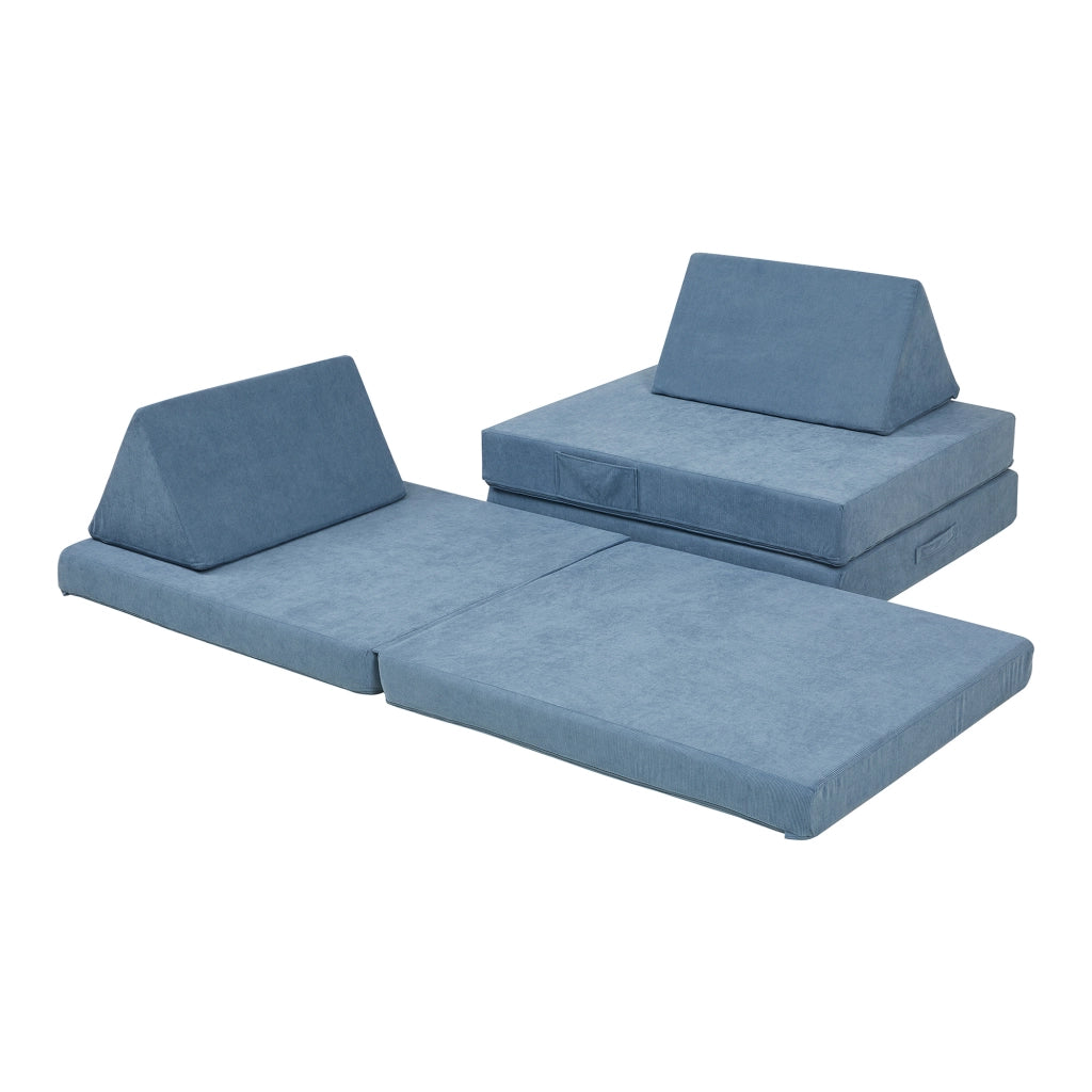 Divano Componibile per Bambini Norhulta Set Modulare Imbottito 150x66x46 cm Velluto a Coste Blu [en.casa]