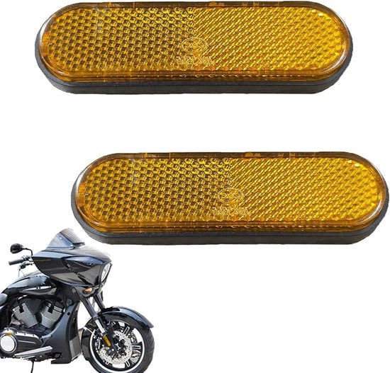 Set di 2 retroreflettori per motociclo e bicicletta - Retroreflettori rotondi e rettangolari di alta qualità - Giallo e arancione - Adatto per attacco accessorio