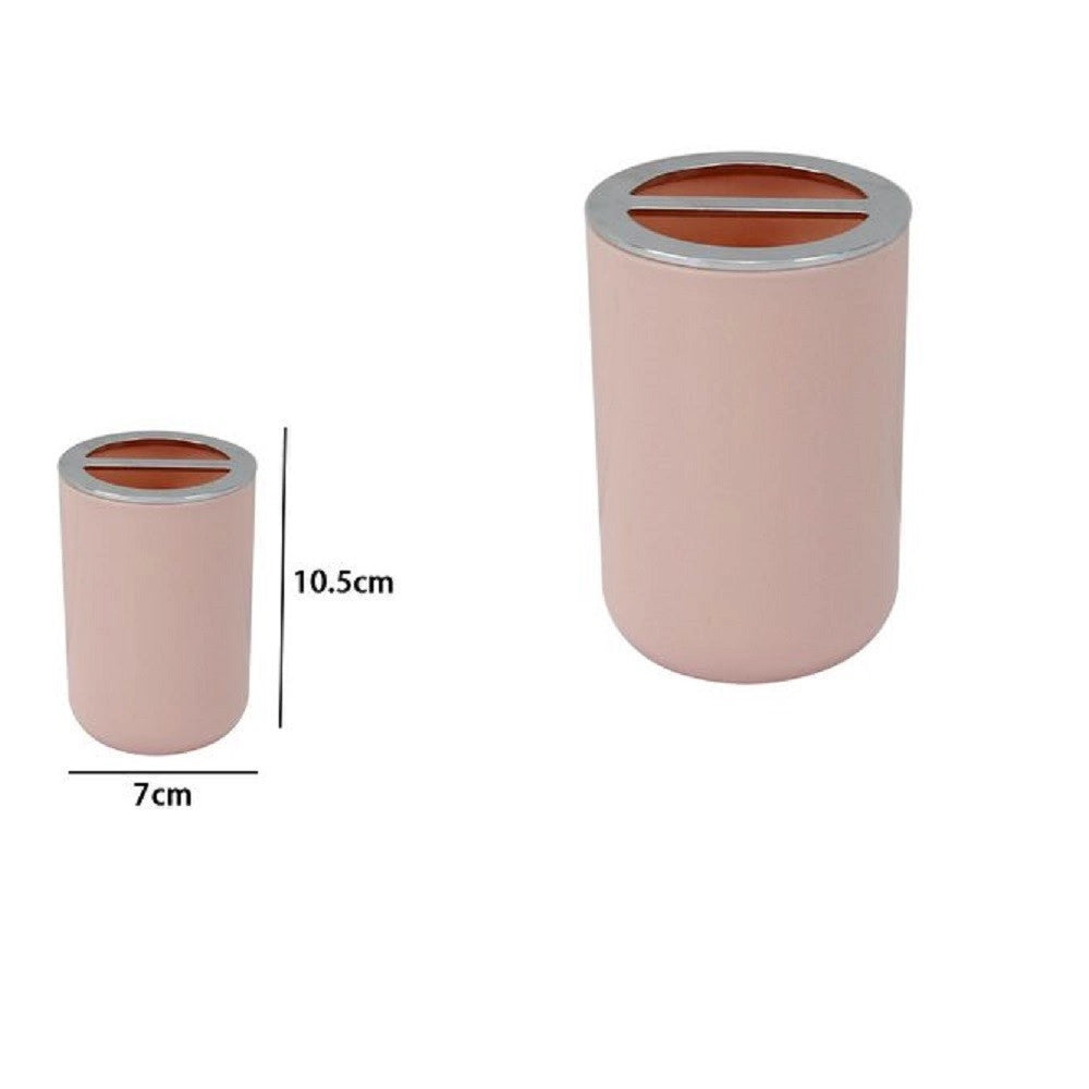 Trade Shop - Porta Spazzolini Bicchiere Accessori Bagno 2 Fori Rosa Silver Contenitore 79869 -