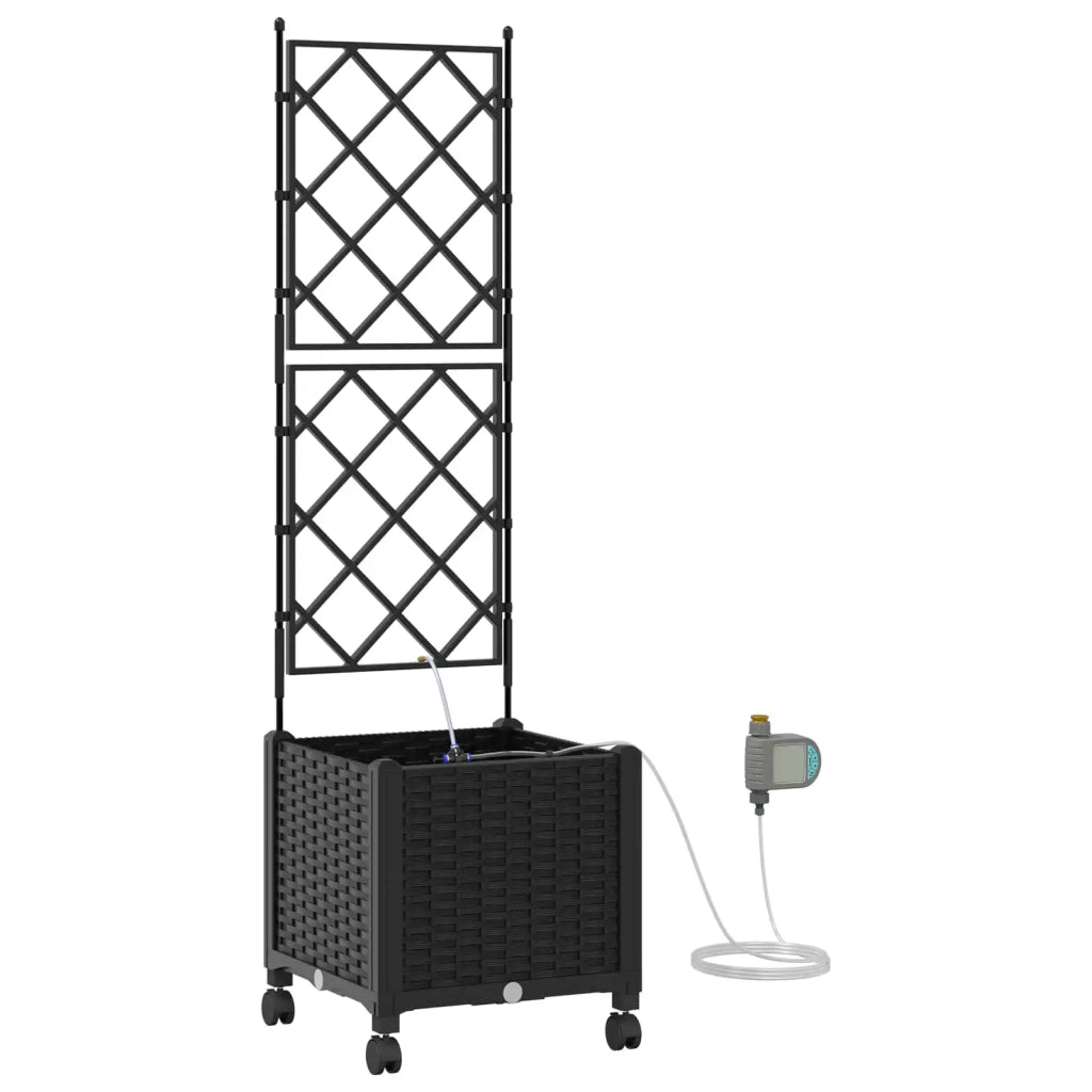 Vaso da Giardino con Irrigazione e Ruote Nero 40 x 40 x 148 cm 3422950