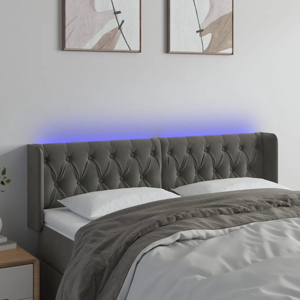 Testiera | Testata a LED Grigio Scuro 163x16x78/88 cm in Velluto