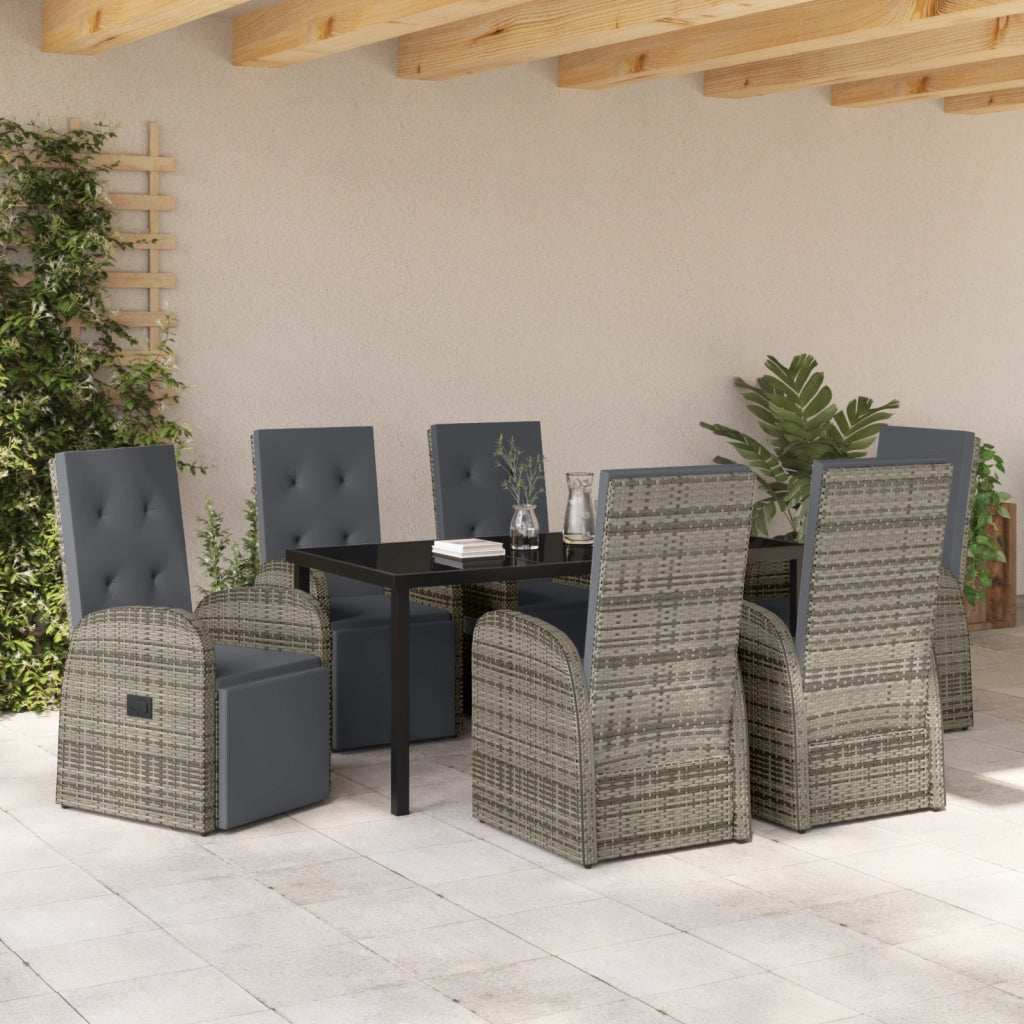 Set da Pranzo da Giardino a 7 Pezzi con Cuscini Grigio Rattan Polimerico