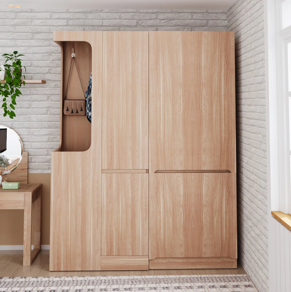 Armadio guardaroba 140 x 40 x 170 cm in legno naturale; con cassetti e scomparti