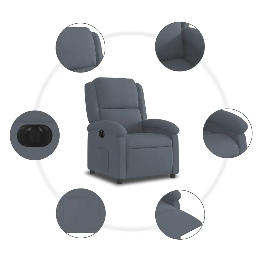 Poltrona | Sedia Relax Elettrica Reclinabile Grigio Scuro in Vera Pelle