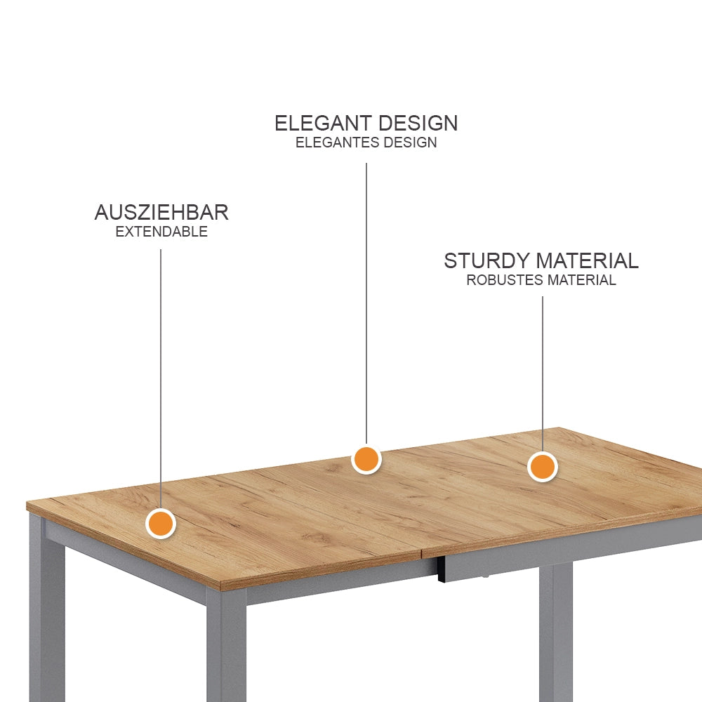Vicco Tavolo da pranzo Quercia/grigio 120 x 70 cm Estensibile