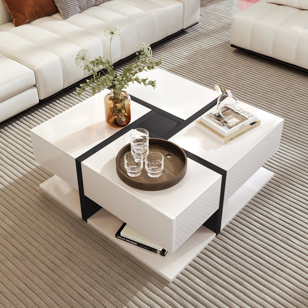 Tavolino da Caff¨¨ con 4 Cassetti ¨C MINIMAL ¨C Lucido, Design Moderno, 78x78x36 cm