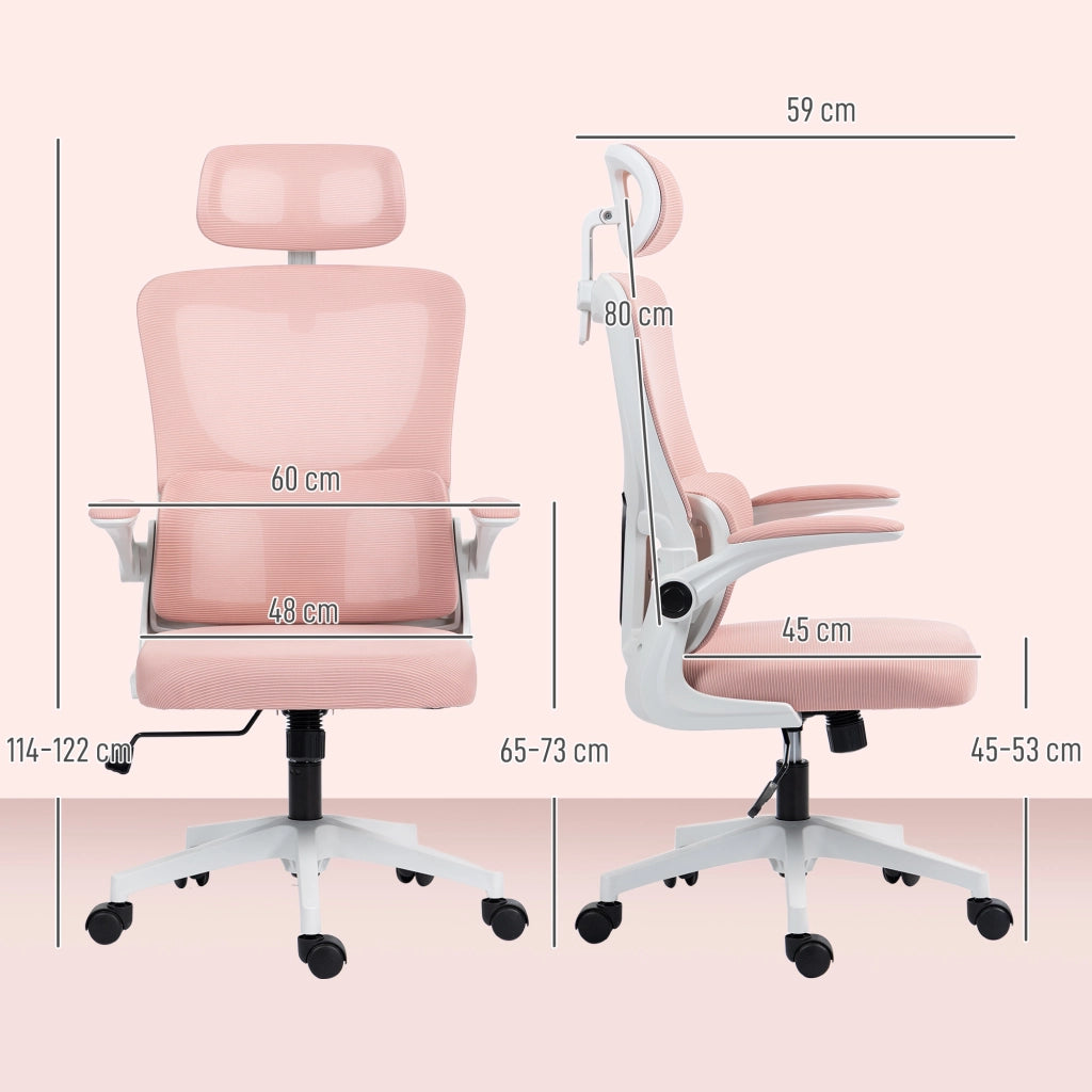 Sedia da Ufficio Regolabile con Schienale Reclinabile e Poggiatesta ¨C Xylo ¨C Tessuto a Rete Rosa 60x59x114-122 cm