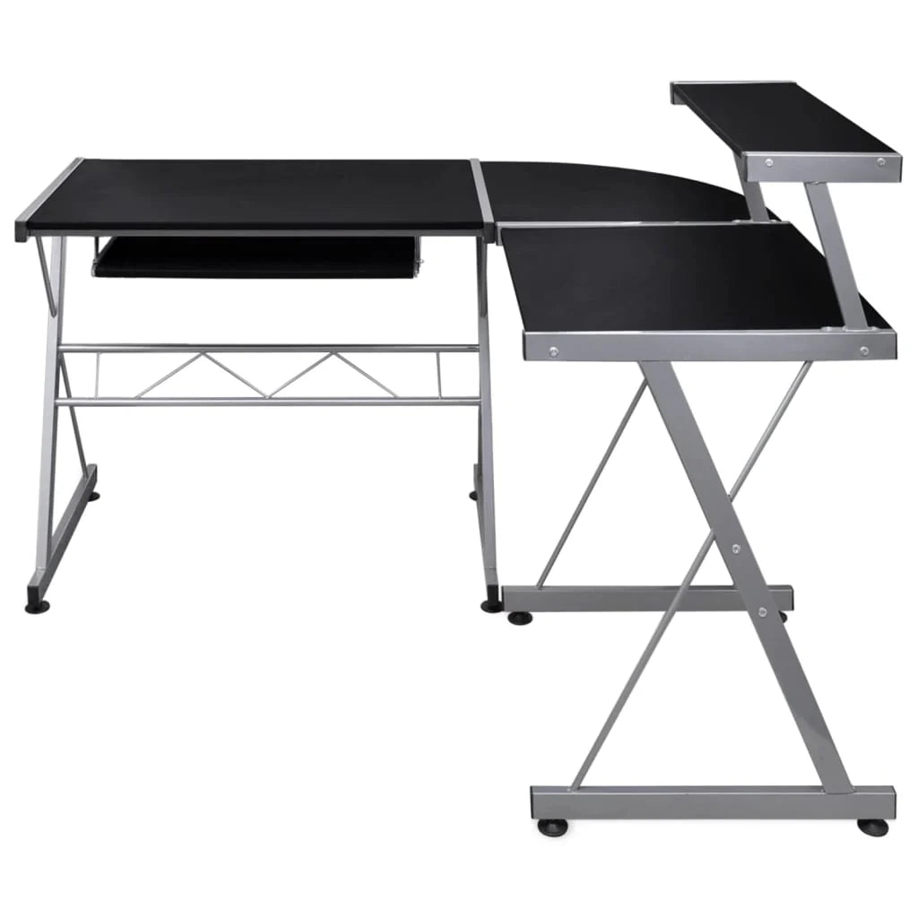 Scrivania angolare per computer/postazione di lavoro/unità studio 132 x 112 x 99 cm legno ingegnerizzato nero 02_0023732