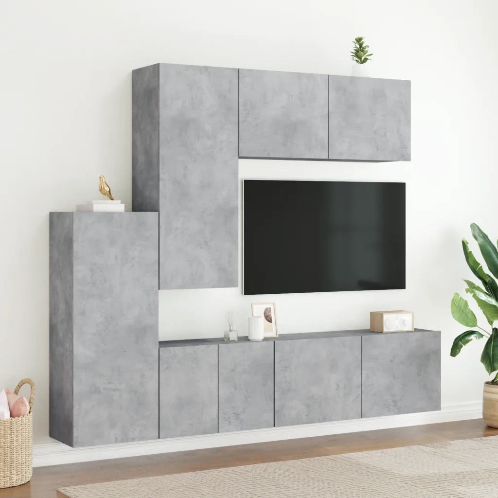 Mobili TV a Muro con LED 5pz Grigio Cemento Legno Multistrato 3216492