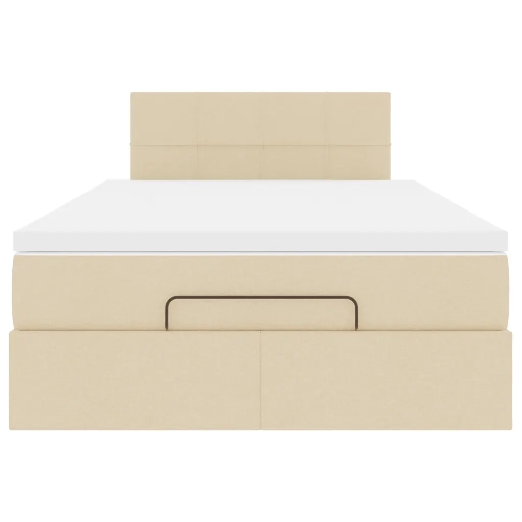 Struttura Letto Pouf con Materasso Crema 120x200 cm in Tessuto