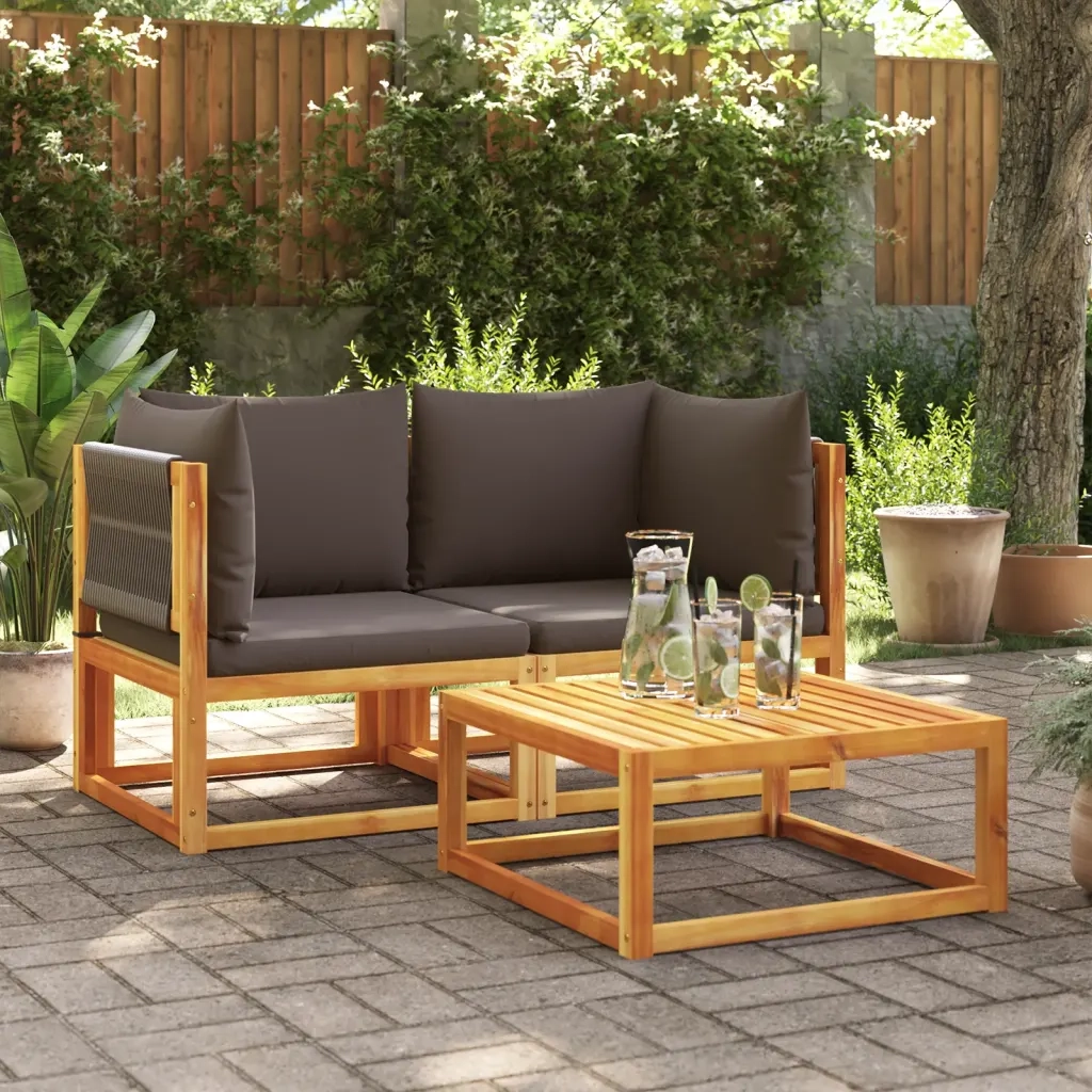 Divani da Giardino Angolari con Cuscini 2 pz in Legno di Acacia e Corda