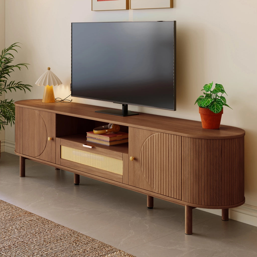Mobile Porta TV Noce 175 cm con Design Curvo e Vani Aperti
