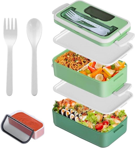 Bento box per bambini da 1.400 ml con contenitori - scheidingswanden - cucchiaio - forchetta - microonde - lavastoviglie - scuola - lavoro - picnic