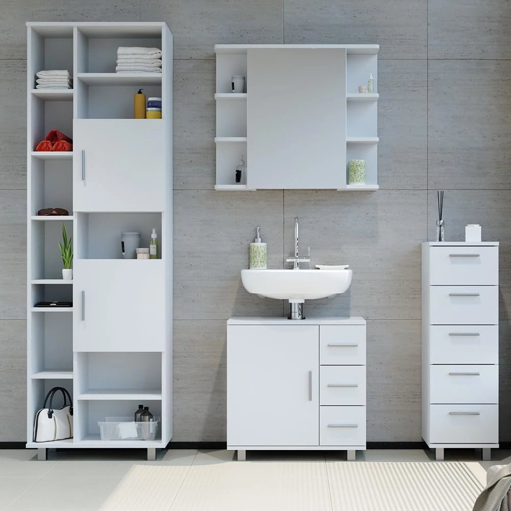 Mobile sottolavabo per bagno Ilias, Bianco, 60 x 60.8 cm, con intaglio per sifone per l'installazione su lavabo