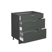 Mobiletto base per cucina Fame-Line Verde-oro rustico/Antracite 80 cm con 3 cassetti, PL Rovere Vicco