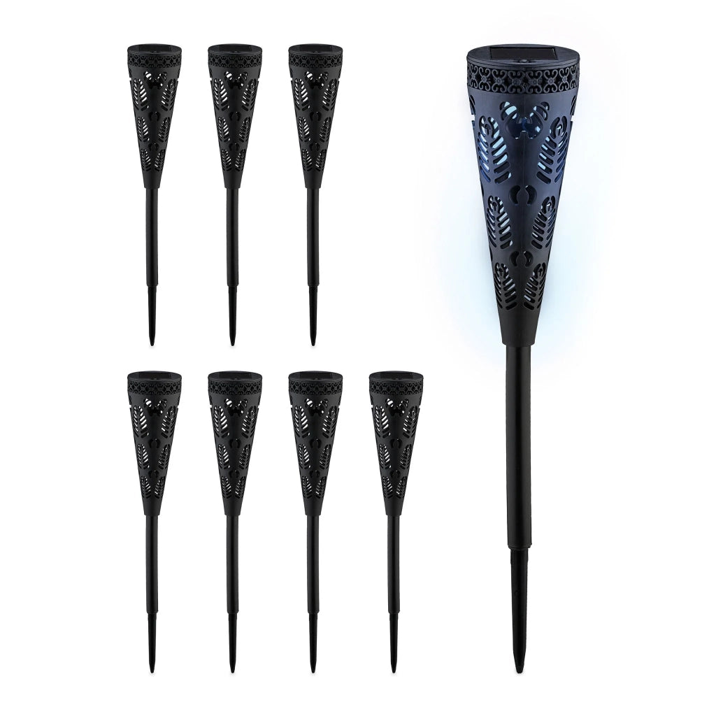 Set di 2 lampade solari decorative a forma di torcia per giardino 41 x 7 cm in plastica nera 13_0013662