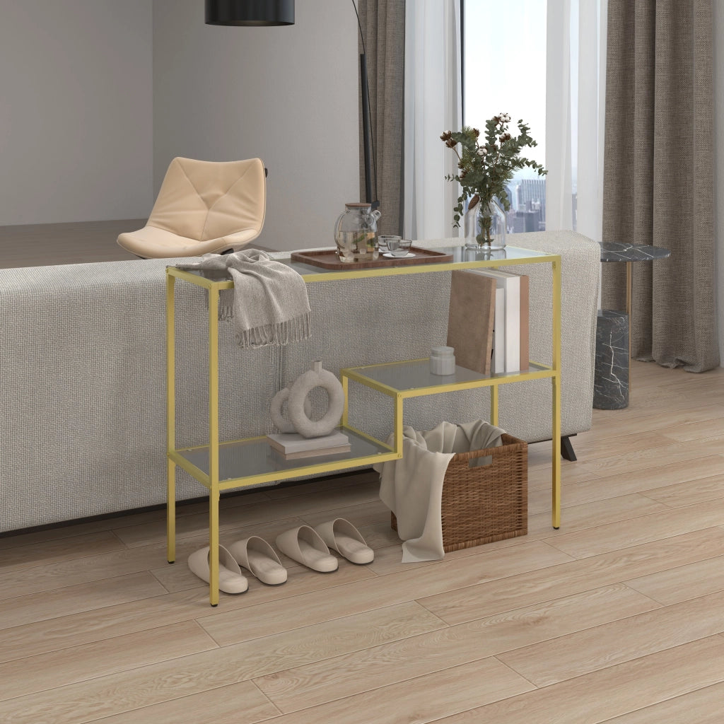 Consolle ingresso 3 ripiani ¨C Xylo ¨C acciaio vetro temperato oro 100x32x76 cm