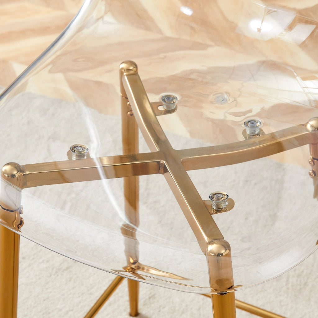 Set di 2 sgabelli bar trasparenti con struttura in metallo oro, design moderno per cucina e sala da pranzo