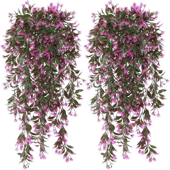 4 pezzi di piante artificiali, fiori pendenti viola, piante artificiali da appendere, come vere piante artificiali, esterne, piante artificiali, fiori pendenti, piante di edera per casa, giardino, balcone, ufficio