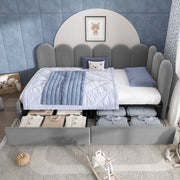 Letto singolo imbottito in velluto grigio 90x190 cm con 2 cassetti e rete a doghe