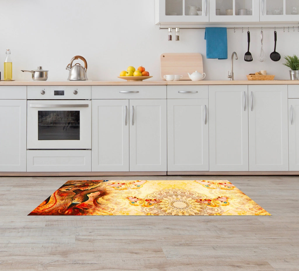 Tappeto passatoia fantasia made in Italy antiscivolo lavabile aderente Mandala Terra - 50x450 cm