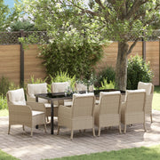 Set da Pranzo da Giardino 9 Pezzi con Cuscini Beige Rattan Polietileno