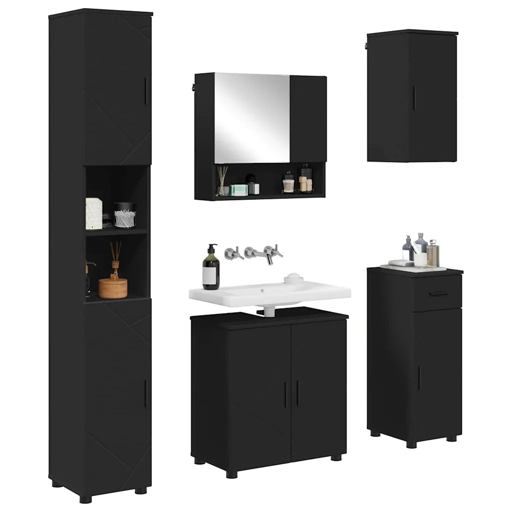 Set di mobili per il bagno con cassetto con porta 5 pcs Nero 3392994