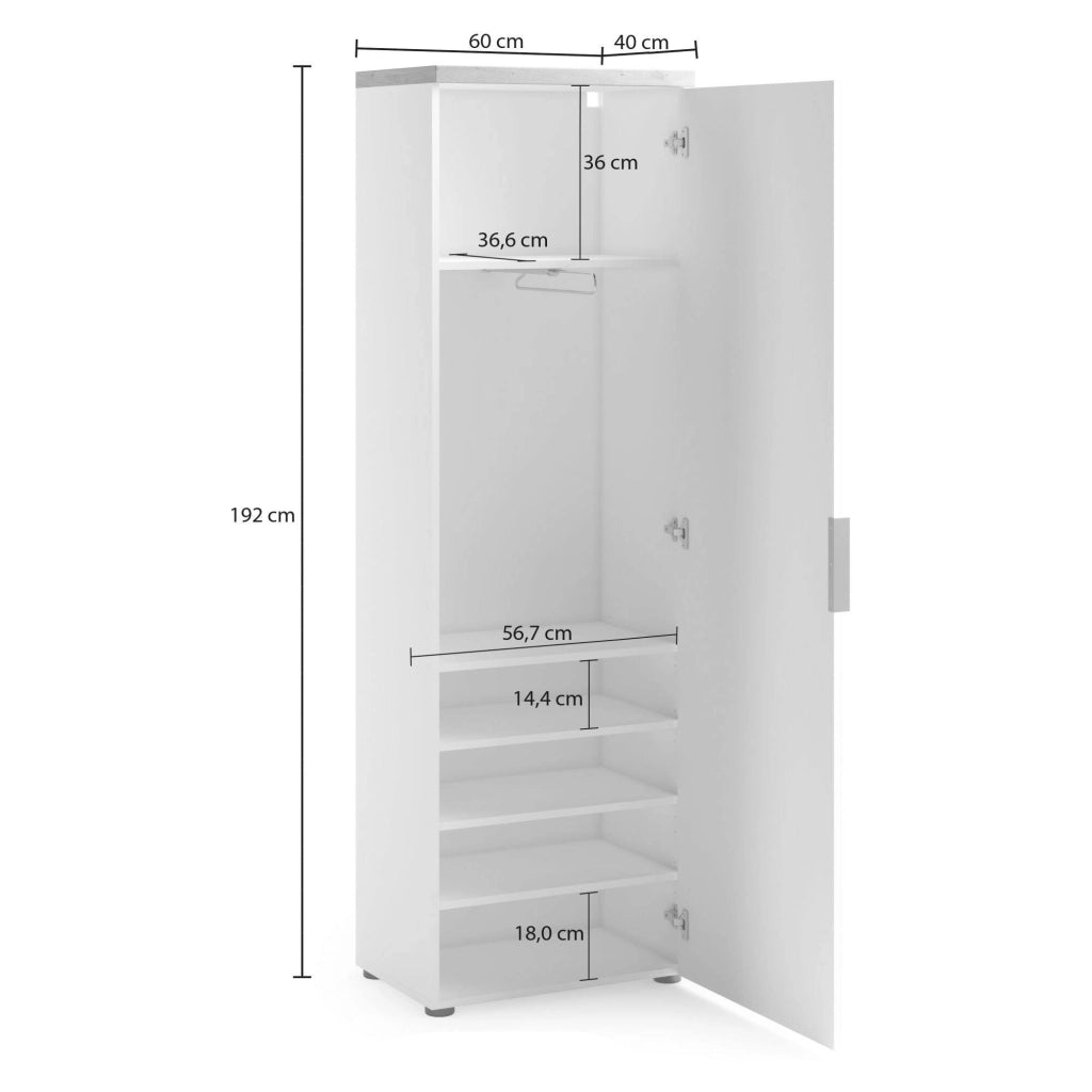 Tani, Armadio Multiuso 1 Anta Appendiabiti Made in Italy, 60x190h cm Bianco Lucido