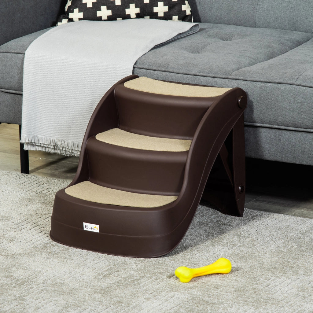 Scaletta per Cani Pieghevole con 3 Gradini Antiscivolo in PP, 49x38x38 cm, Marrone