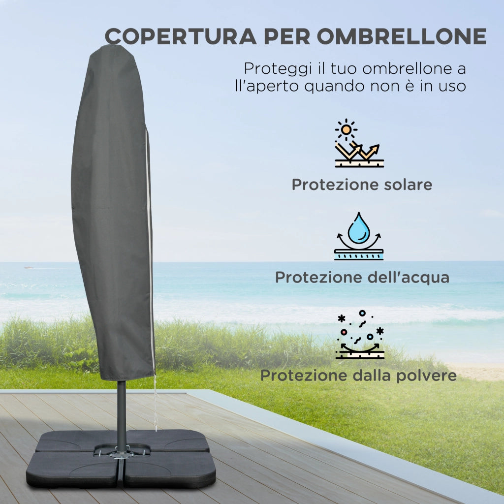 Ombrellone Decentrato a 6 Stecche con Manovella e Base a Croce, in Metallo e Poliestere, ?292x247 cm, Beige