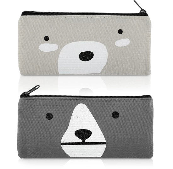 Etui a pennarelle in tela, 2-pack, etui cartoon, contenitore per penne kawaii, etui, chiusura a rits, tasca per scrivere e trucco (grigio chiaro + grigio scuro)