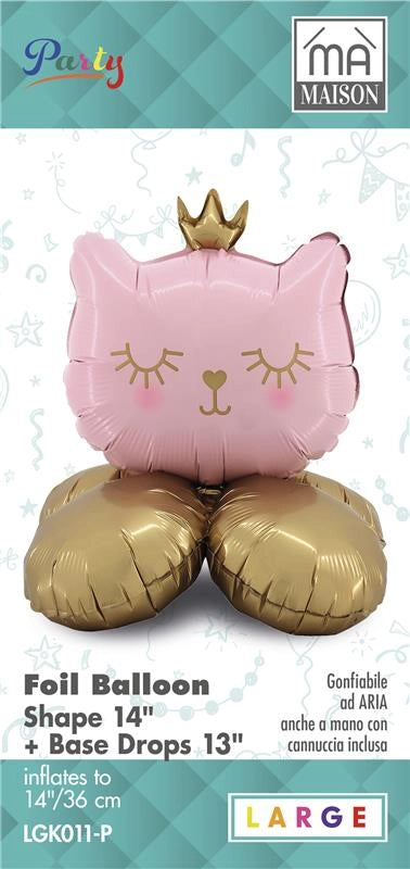 MA MAISON MYLAR PALLONCINO "GATTAREGINA" + BASE 36X14 CM CANNUCCIA INCLUSA