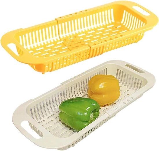 Vergiet per gootsteenzef in plastica pieghevole - 2 pezzi con maniglia - piatti per frutta e verdura - beige e giallo