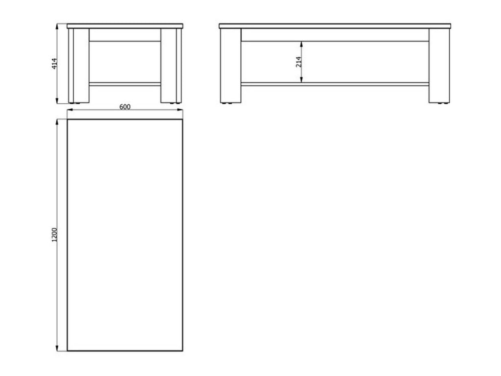 Front, Tavolino da Salotto un Vano, 120x60x41.5h cm Bianco Larice