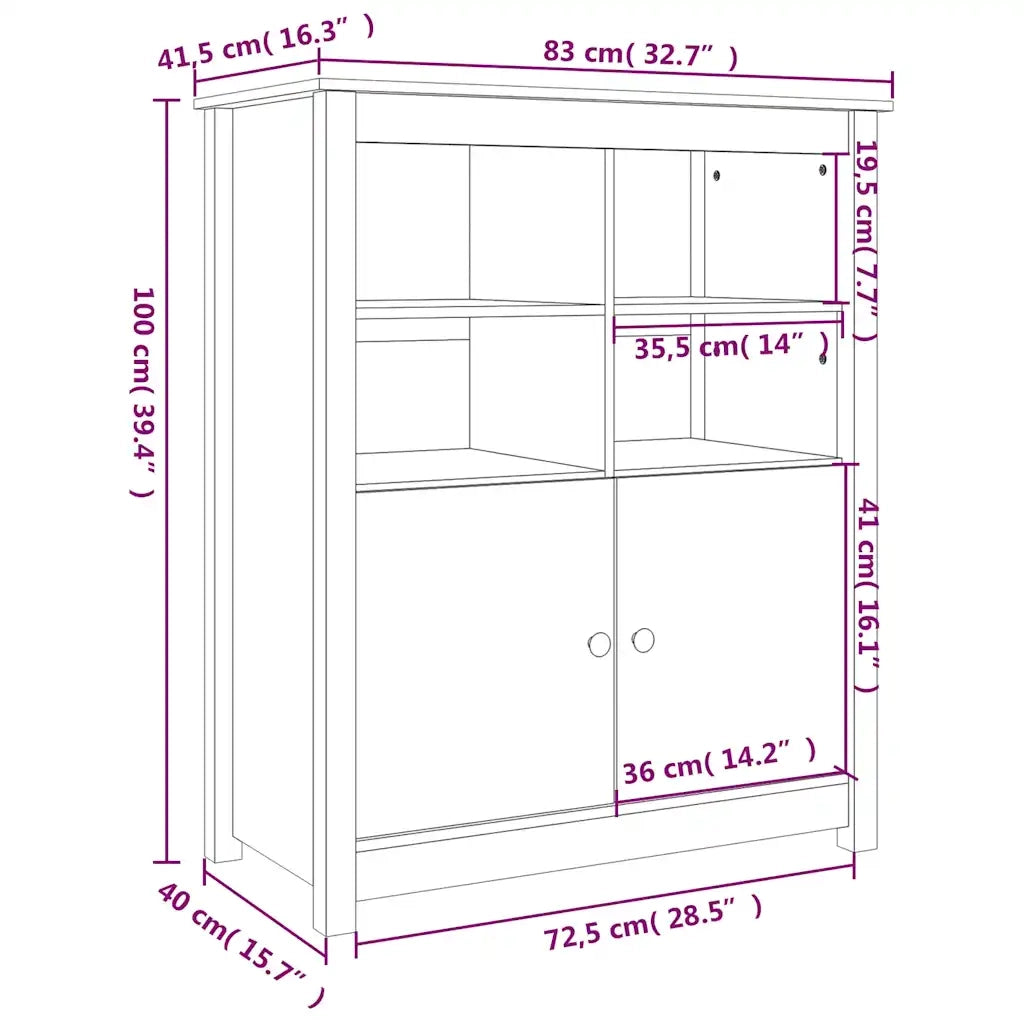 Credenza | Madia | Buffet da pranzo | Armadio da pranzo Nera 83x41,5x100 cm in Legno Massello di Pino