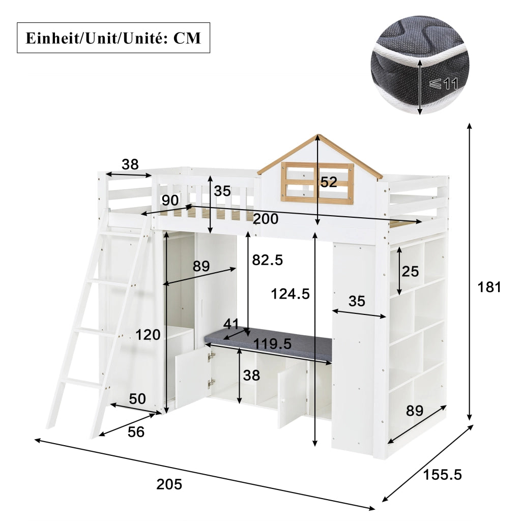 letto a castello in legno bianco e naturale 90 x 200 cm