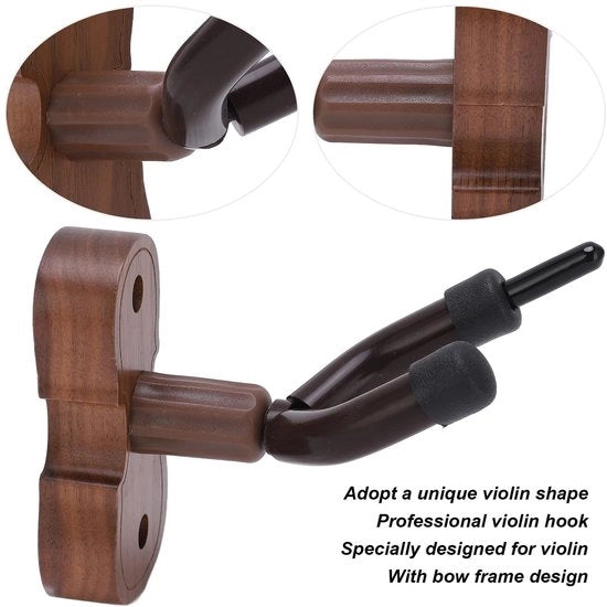 Sostegno per violino in legno base - Montaggio a muro - Forma di violino - Disegno del arco - Cuscino di protezione - Accessori professionali - Sostegno per strumenti
