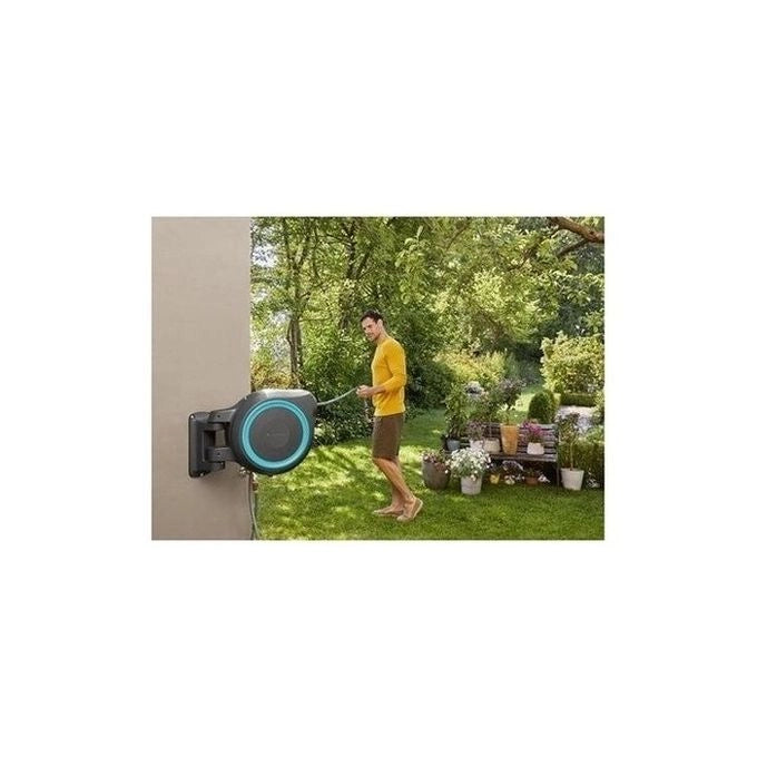 GARDENA 18630-20 RollUp XL Avvolgitubo a Parete 35 m Diametro 13 mm Rotazione 180° con Lancia e Raccordi colore Azzurro