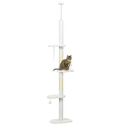 ALBERO PER GATTI A SOFFITTO CON ALTEZZA REGOLABILE E PALI TIRAGRAFFI IN COTONE 48X32X225-255 CM BIANCO