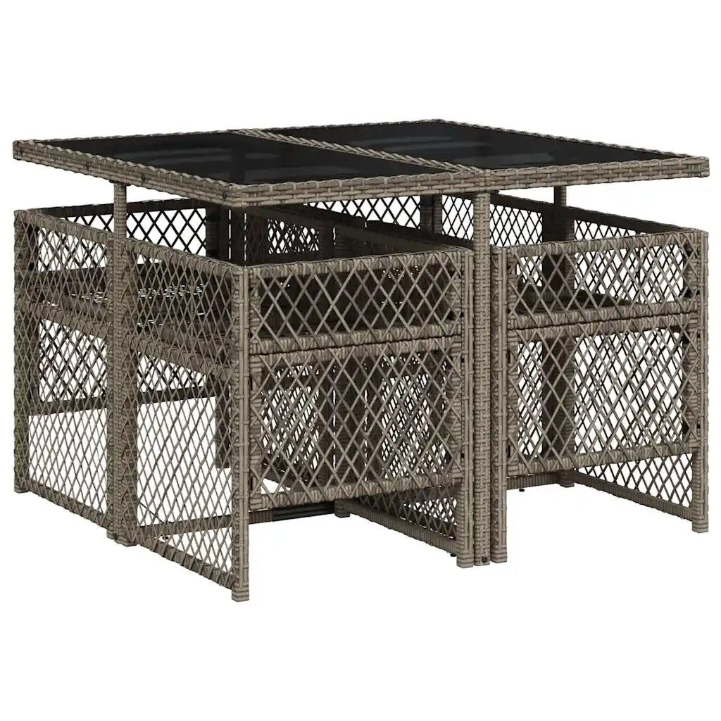 Set da Pranzo da Giardino 5 pz | Set Salotto da Giardino con Cuscini in Polyrattan Grigio