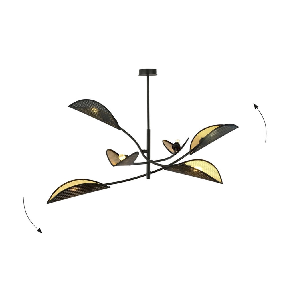 Lampada a sospensione Lotus in acciaio nero e oro