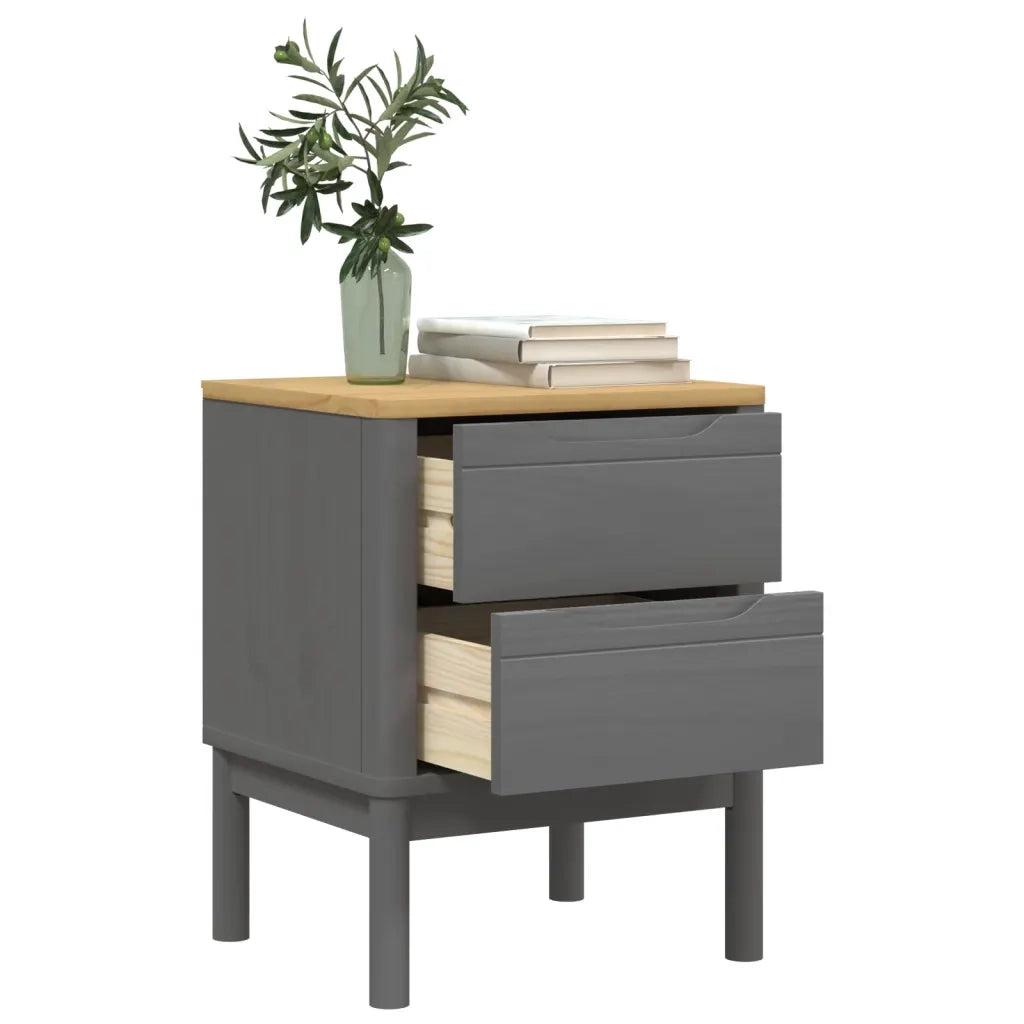 Comodino FLORO Grigio 45x39x57 cm in Legno Massello di Pino 374004